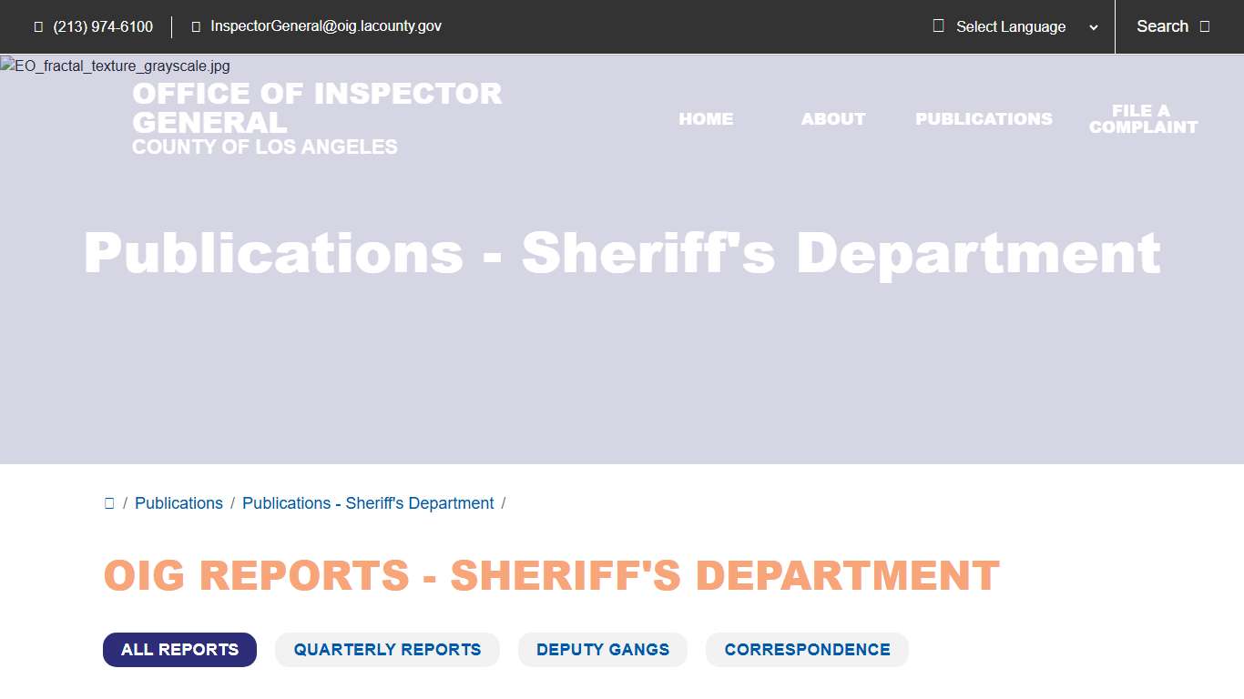 OIG - Publications - Sheriff's Department